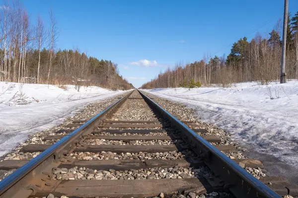 Shiny Railway Rails Sleepers Covered Pebbles Russia — Stock Photo, Image