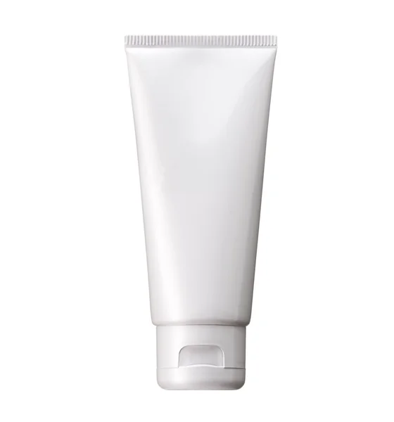 Blanco witte cosmetische tube verpakking van crème of gel. Klaar voor uw pakket ontwerp. geïsoleerd op witte achtergrond - realistische foto - met clippad — Stockfoto