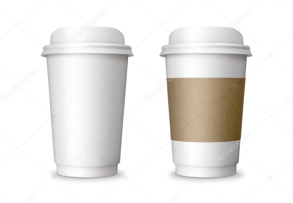 Paper Coffee cup set. realistic photo image with clip path