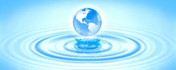行星地球掉进蓝色波中 使得水与抄袭的太空文字世界水日相吻合 为环境 纯净水 保持海洋概念而保存清洁水 全球世界 — 图库照片