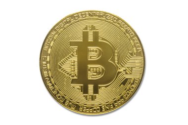Bitcoin Kripto para birimi. Bitcoin engelleme zinciri finans sektörü, küresel dünya ticareti, çevrimiçi pazar ve yatırım için en iyi dijital para. Altın Bitcoin di cut için kırpma yolu ile beyaz üzerinde izole.