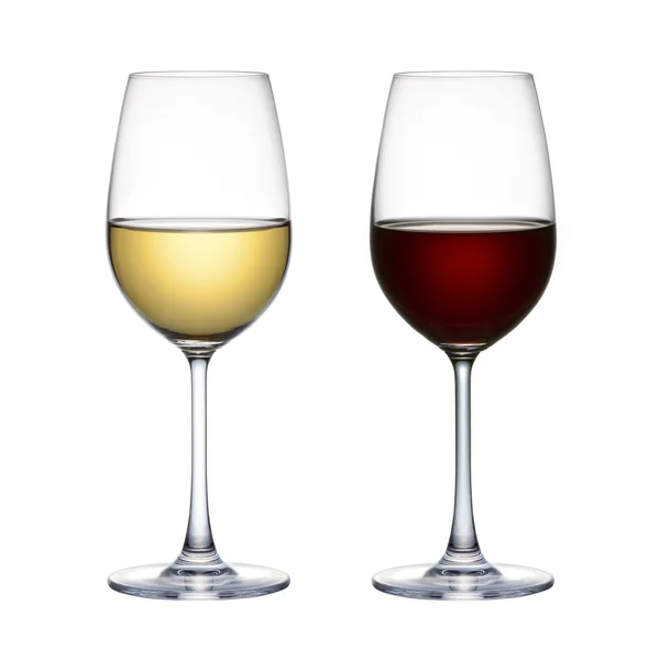 Czerwony kieliszek do wina i biały kieliszek do wina na białym tle — Zdjęcie stockowe