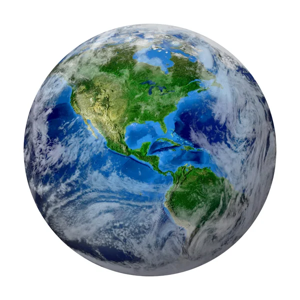 Planète Terre Bleue avec quelques nuages isolés en blanc . Images De Stock Libres De Droits