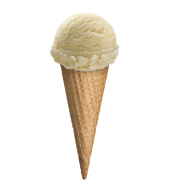 Vanília fagylalt gombóc a waffle kúp, a Vágógörbe. — Stock Fotó