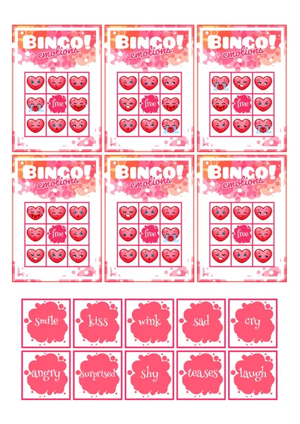 Juego de bingo educativo para niños preescolares con diferentes emociones — Vector de stock