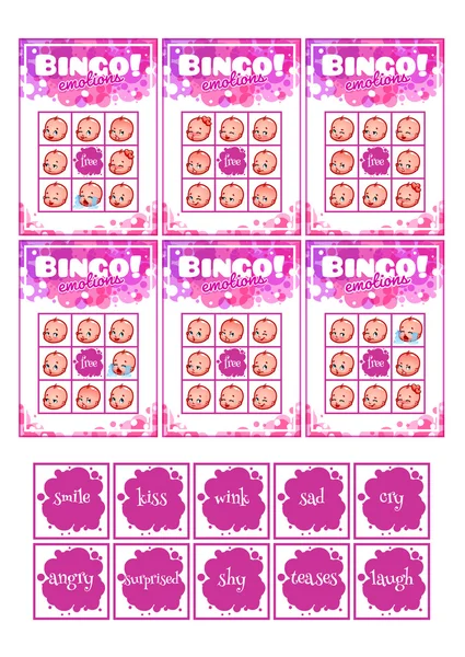 Edukacja bingo gry dla dzieci w wieku przedszkolnym z różnych dziecko emo t — Wektor stockowy