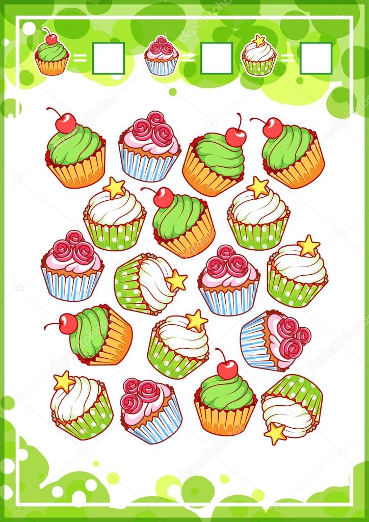 Educational counting game for preschool kids with different sweets