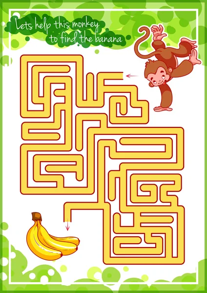 Labyrinth-Spiel für Kinder mit Affen und Bananen. — Stockvektor