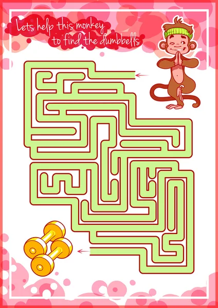 Labyrinth-Spiel für Kinder mit Affen und Hanteln. — Stockvektor