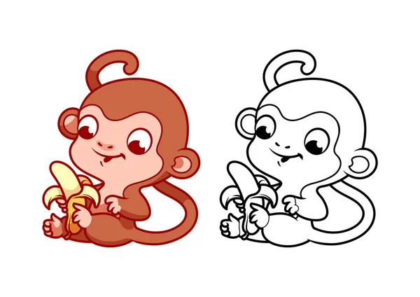 Schattige kleine aap met banaan. — Stockvector