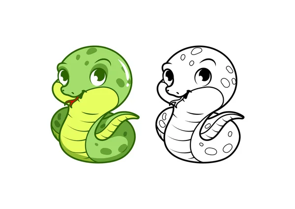 Linda pequeña serpiente verde . — Vector de stock