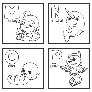 Bir alfabe ile sevimli hayvanlar