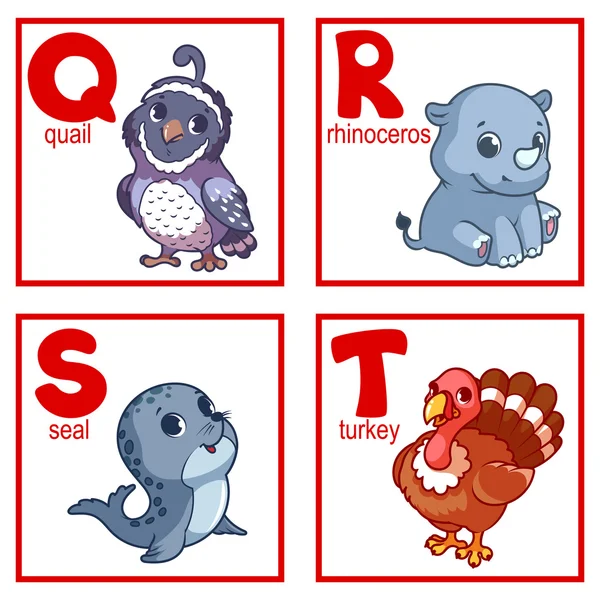 An alphabet with cute animals — Stock Vector