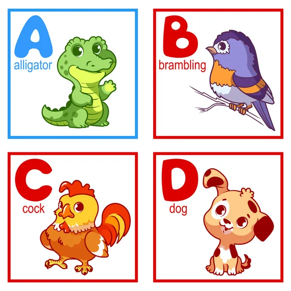 Bir alfabe ile sevimli hayvanlar — Stok Vektör