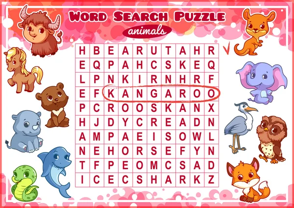 Juego educativo para niños. Puzzle de búsqueda de palabras . — Vector de stock