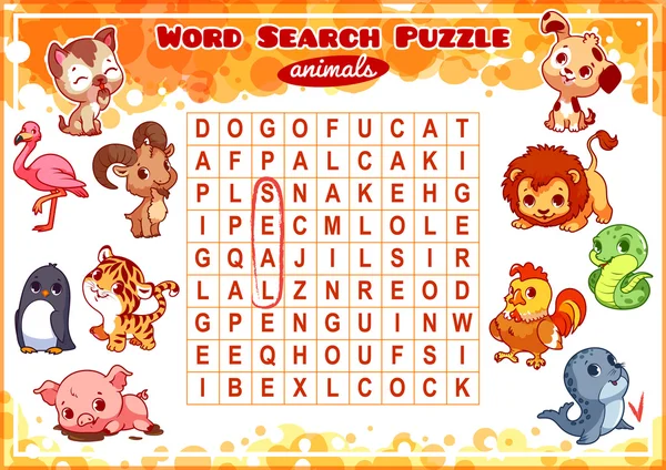 Jeu éducatif pour les enfants. Puzzle de recherche de mots . — Image vectorielle