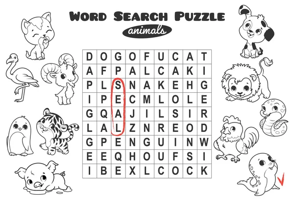 Jeu éducatif pour les enfants. Puzzle de recherche de mots . — Image vectorielle