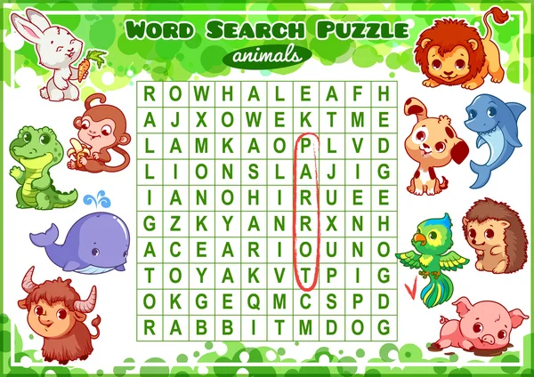 Jeu éducatif pour les enfants. Puzzle de recherche de mots . — Image vectorielle