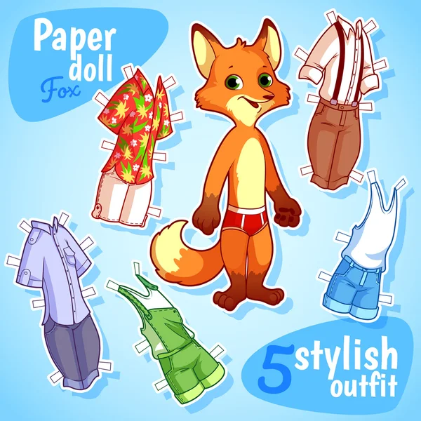 Velmi roztomilé papírové panenky s pěti stylové oblečení. — Stockový vektor