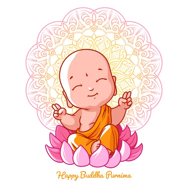 Petit Bouddha méditant sur le lotus . — Image vectorielle
