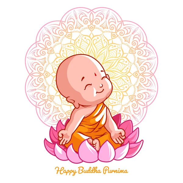 Little meditating Buddha on the lotus. — Stock Vector