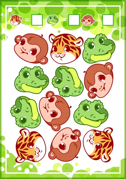 Education counting game for preschool kids with animals. — Stock Vector