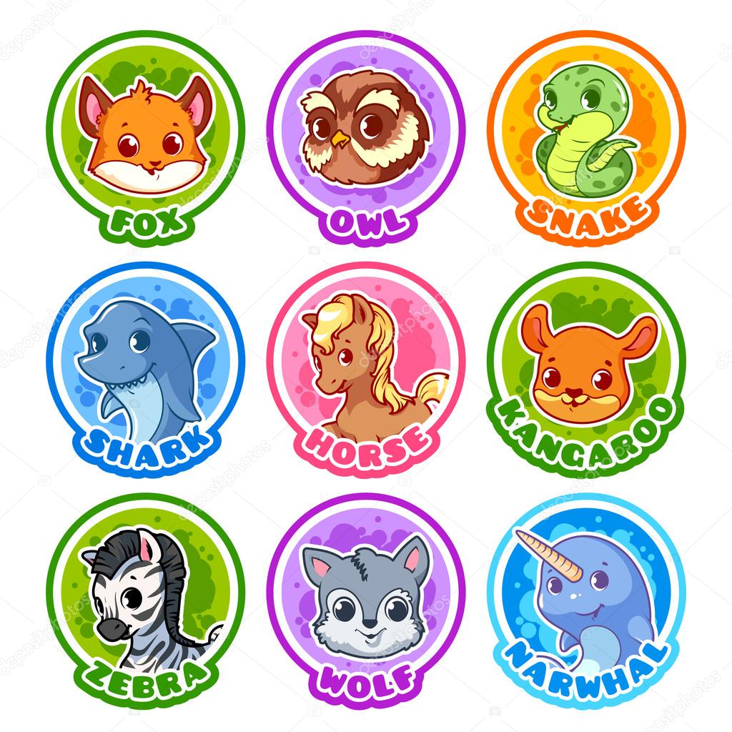 Set of round stickers with cute animals. Stock Vector Image by ©yavi 109780354