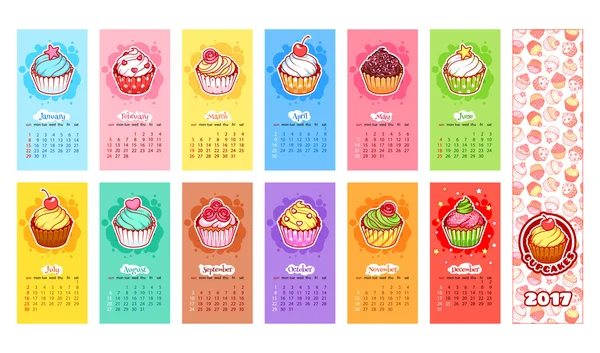 Calendario per l'anno 2017 con cupcake . — Vettoriale Stock