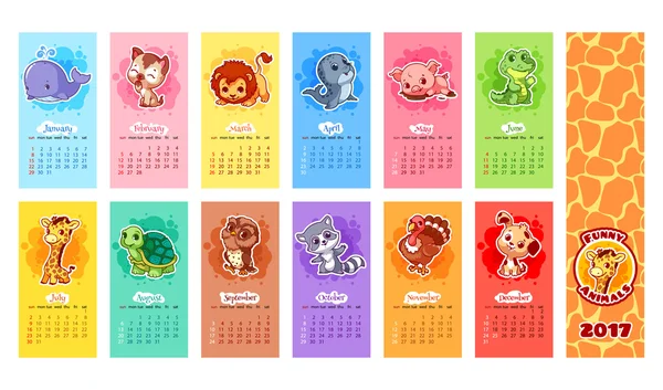 Ημερολόγιο για το έτος 2017 με ζώα. — Διανυσματικό Αρχείο