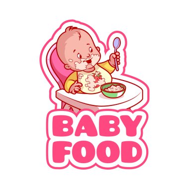 Sevimli bebek sandalyesi ile yulaf lapası tabak içinde.