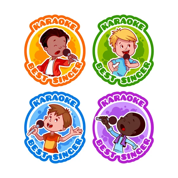 Four stickers with singing boys. — Stock Vector