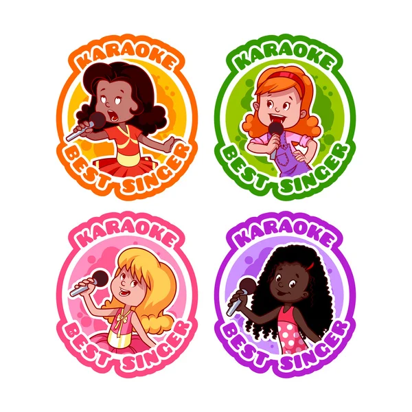 Four stickers with singing girls. — Stock Vector