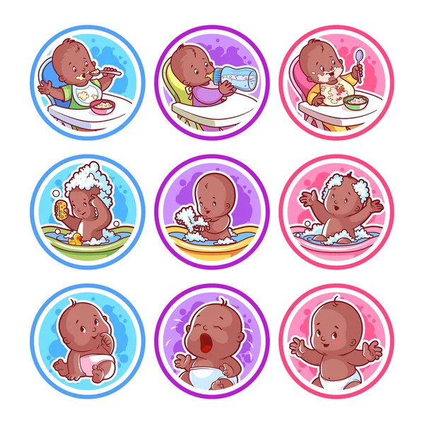 Conjunto de adesivos com bebês afro-americanos . —  Vetores de Stock