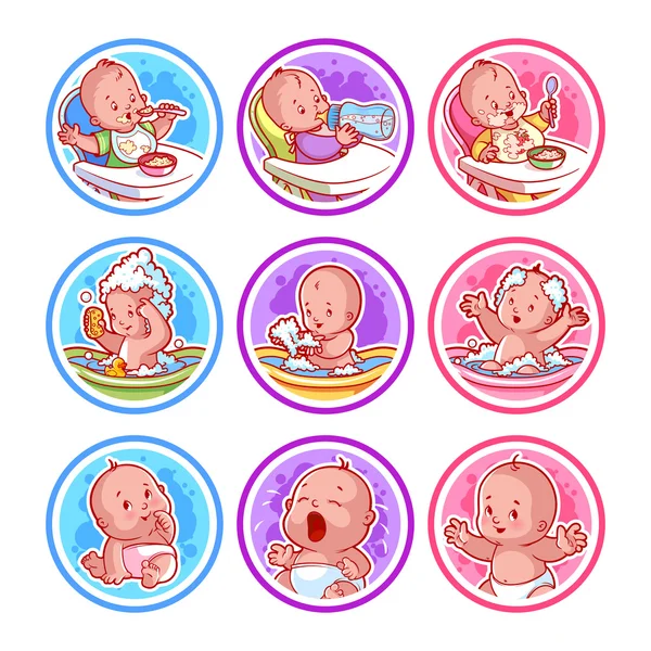 Conjunto de adesivos com bebês . —  Vetores de Stock