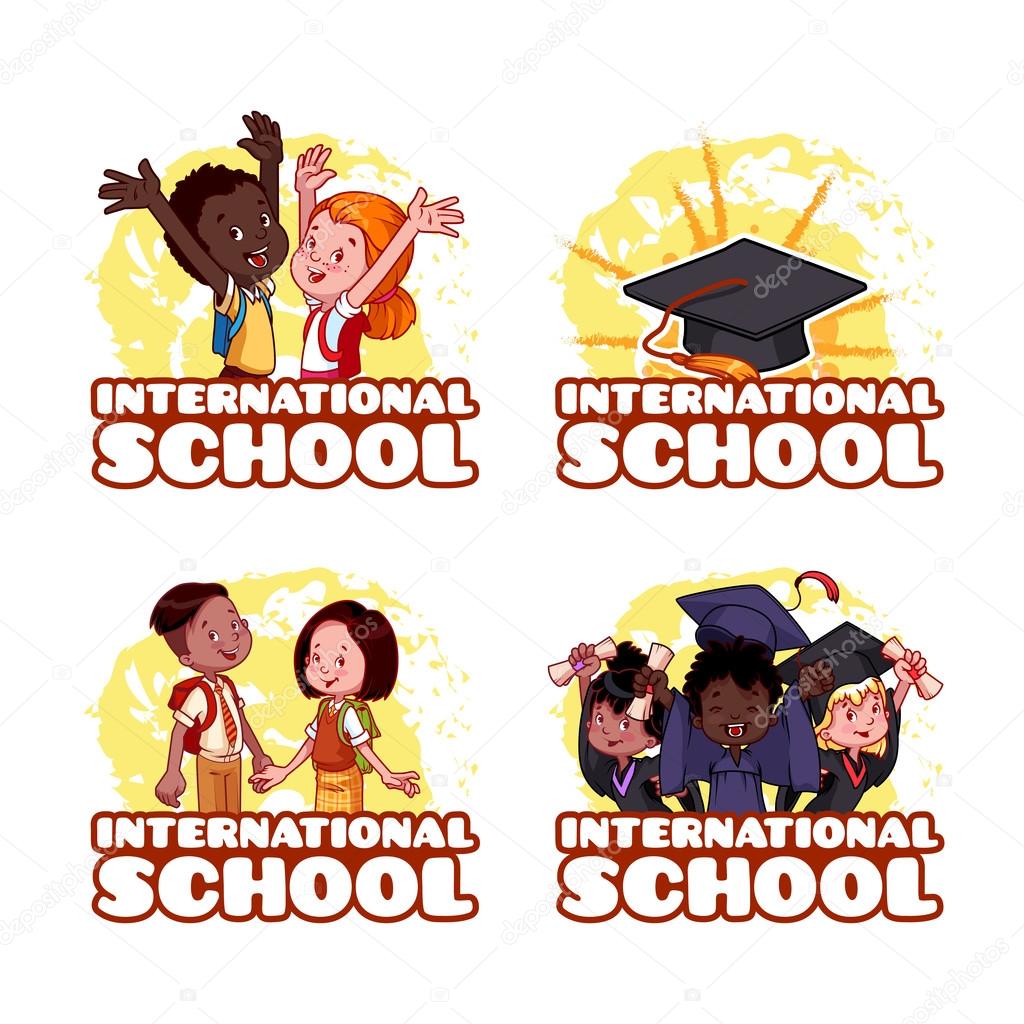 Four banner for the International School. Template logo. Vector Illustration isolated on a White Background.