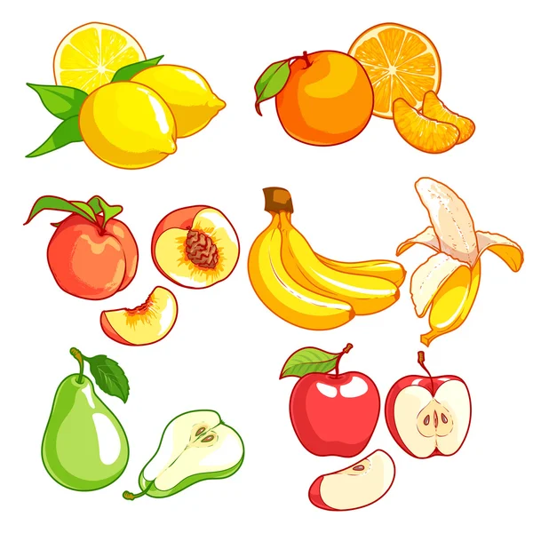 Conjunto de frutas de dibujos animados . — Vector de stock