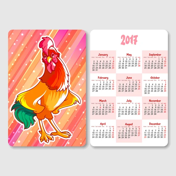 Calendario con gallo - simbolo dell'anno 2017 . — Vettoriale Stock