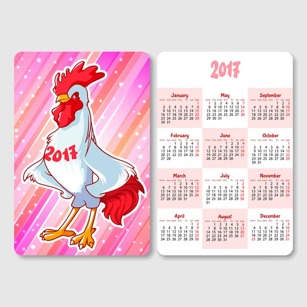 Ημερολόγιο με κόκορας - σύμβολο της το έτος 2017. — Διανυσματικό Αρχείο