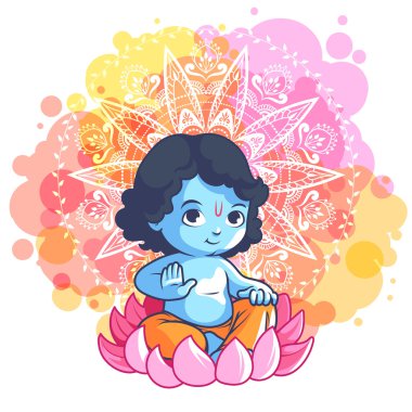 Little cartoon Krishna on the lotus. clipart