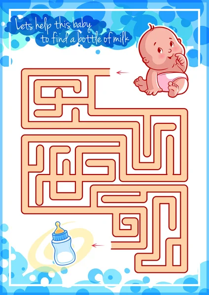 Jogo de labirinto para crianças com bebê e leite . — Vetor de Stock