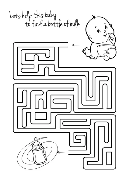 Jogo de labirinto para crianças com bebê e leite . —  Vetores de Stock