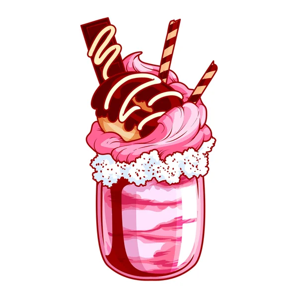 Milkshake géant avec beignet, crème glacée aux fraises, chocolat et — Image vectorielle