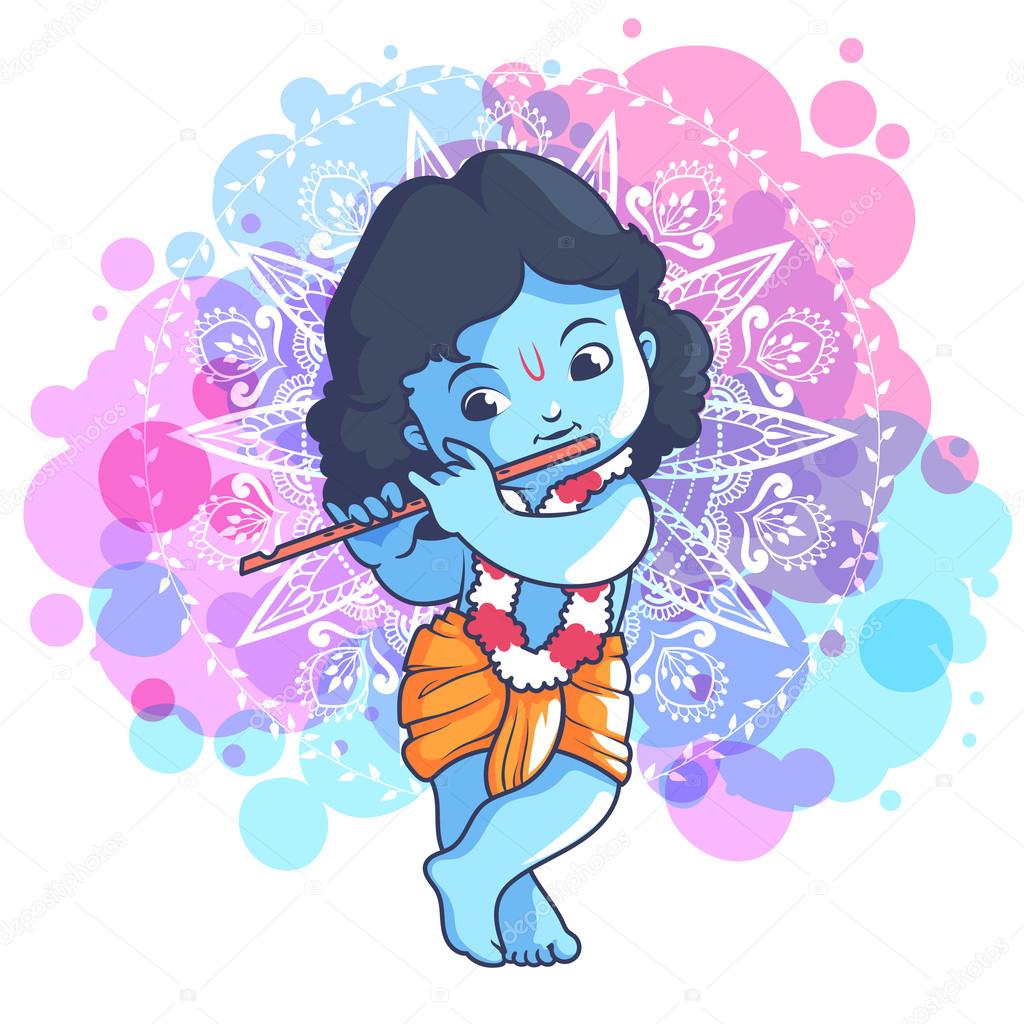 Little cartoon Krishna with a flute. Stock Vector Image by ©yavi #113920702