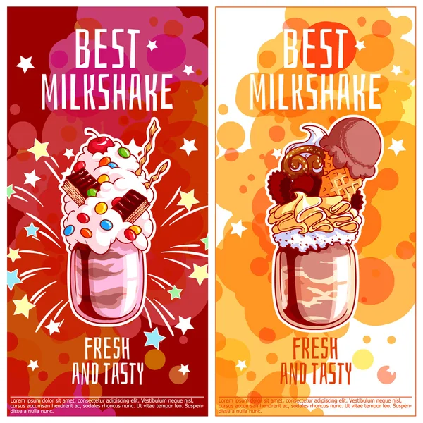 Twee verticale afdrukstand flyers voor milkshakes. — Stockvector