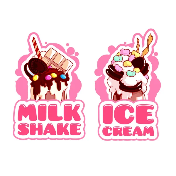 Two stickers with giant milkshakes. — Stock Vector