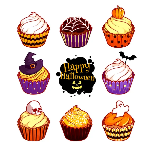 Conjunto de diferentes cupcakes para Halloween . — Vector de stock