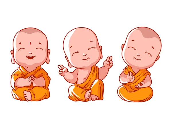 Conjunto de monjes meditando . — Vector de stock