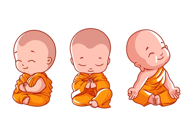 Kis meditáló szerzetesek egy csoportja. — Stock Vector