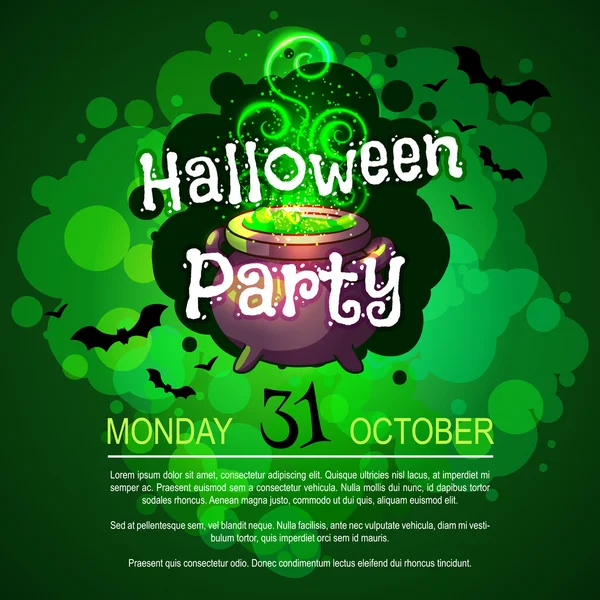 Flyer mit Hexenkessel für die Halloween-Party. — Stockvektor