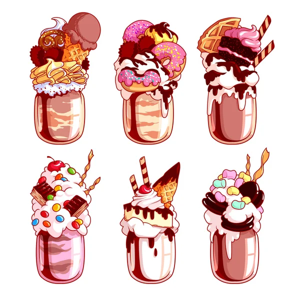 Farklı dev milkshakes kümesi.